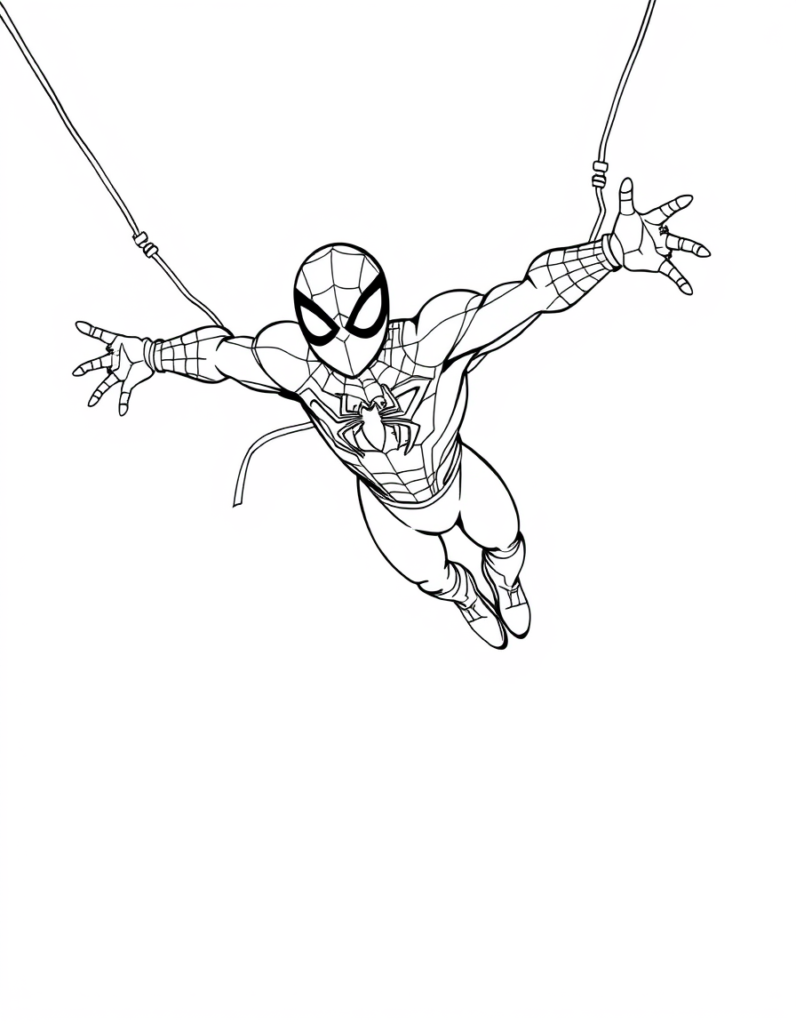 Spider-Man, in red and blue, glides through the city with web wings. Sunlight gleams on his mask and shooters as citizens watch, inspired by their heroic symbol of hope.